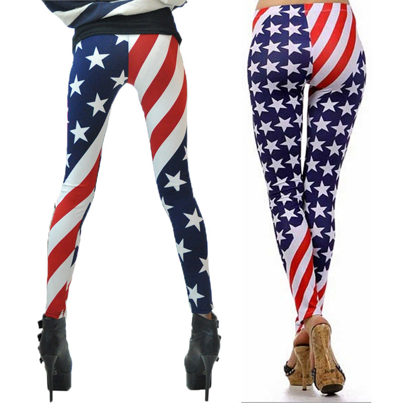 Damen Leggings mit auffälligem Sternen- und Streifenprint R&B