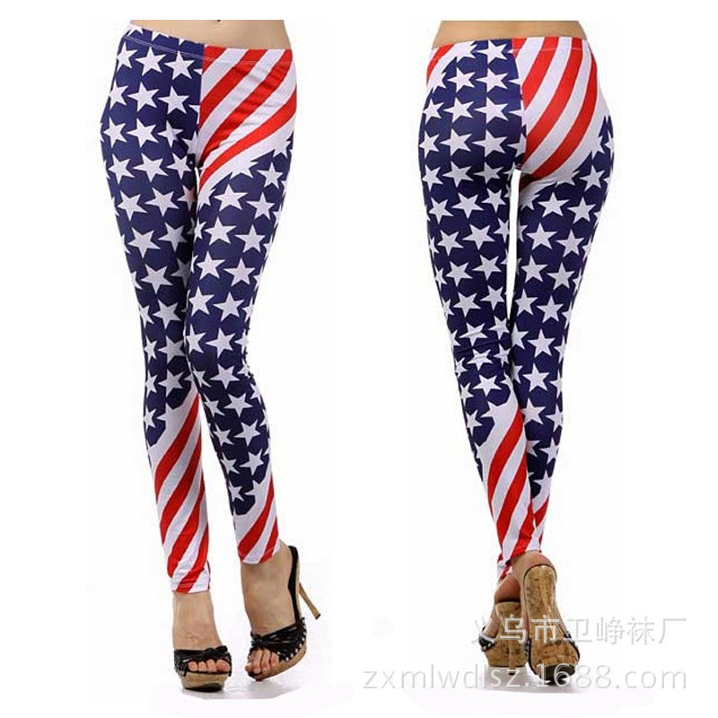 Damen Leggings mit auffälligem Sternen- und Streifenprint R&B