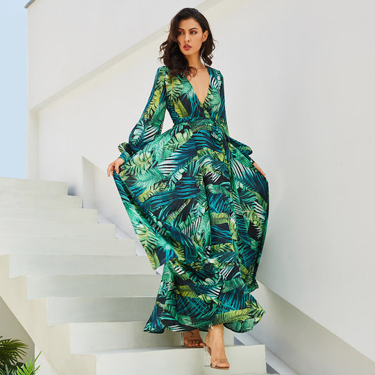 Damen Maxi-Kleid mit floralem Print und voluminösen Ärmeln R&B