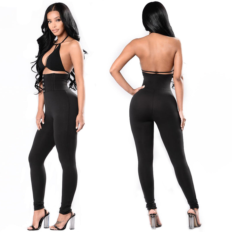 Damen Hochtaillierte Leggings mit dekorativem Knopfdesign R&B