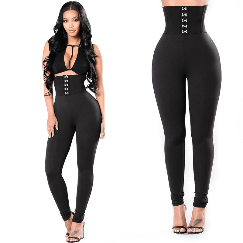 Damen Hochtaillierte Leggings mit dekorativem Knopfdesign R&B