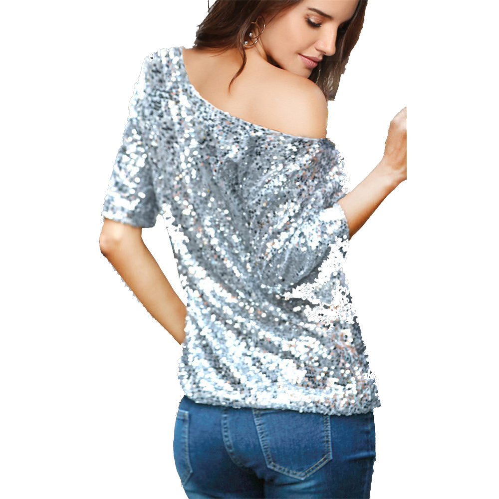 Damen Funkelndes Oberteil mit schulterfreiem Design und Paillettenbesatz R&B