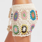 Damen Häkel-Strandshorts mit buntem Blumenmuster R&B