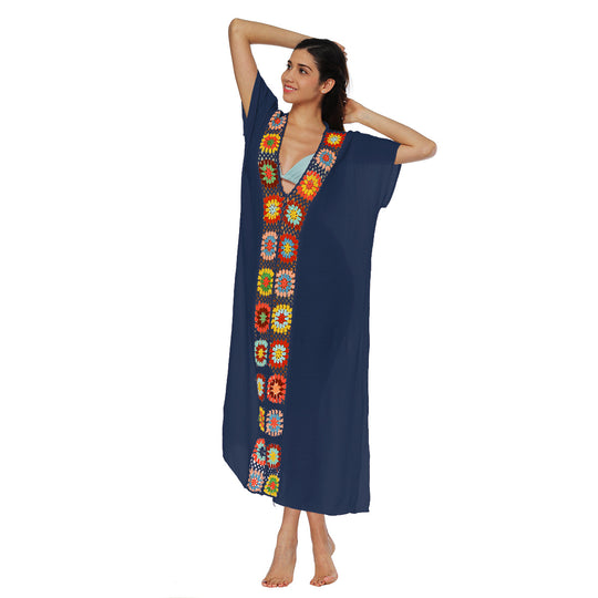 Damen Häkel-Strandkleid mit buntem Blumendesign R&B