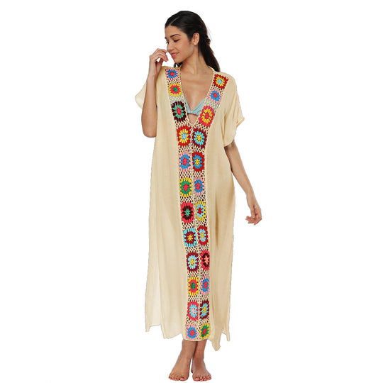 Damen Häkel-Strandkleid mit buntem Blumendesign R&B