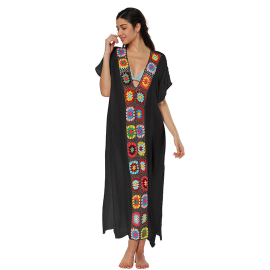 Damen Häkel-Strandkleid mit buntem Blumendesign R&B