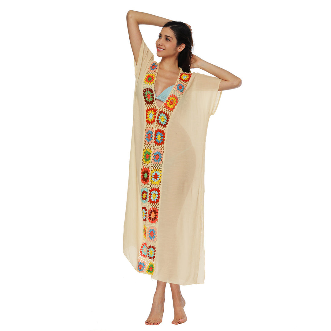 Damen Häkel-Strandkleid mit buntem Blumendesign R&B