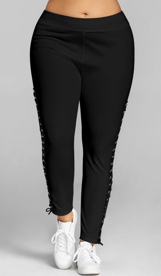 Damen Sportliche Leggings mit Schnürdetails an den Seiten R&B
