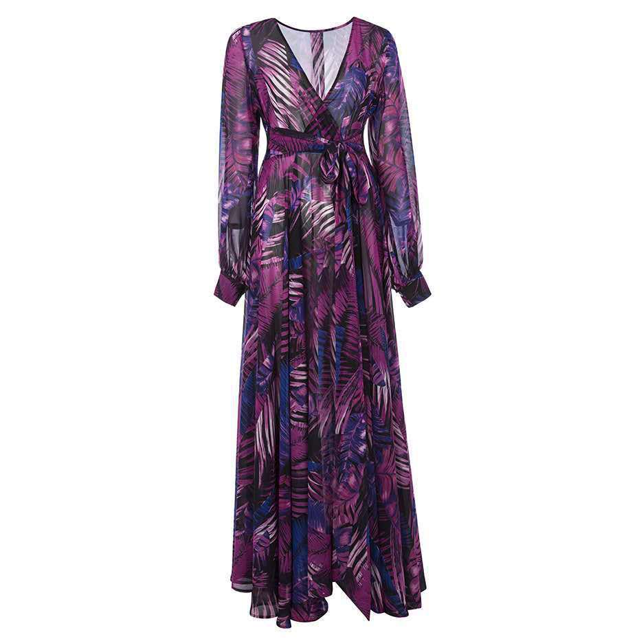 Damen Maxi-Kleid mit floralem Print und voluminösen Ärmeln R&B