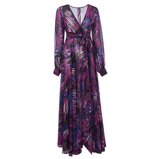 Damen Maxi-Kleid mit floralem Print und voluminösen Ärmeln R&B