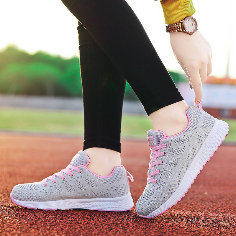 Damen nan leichtgewichtiger Strick-Freizeitsneaker mit Wabenperforation, schockabsorbierender Schaumsohle und gepolstertem Fersenkragen R&B