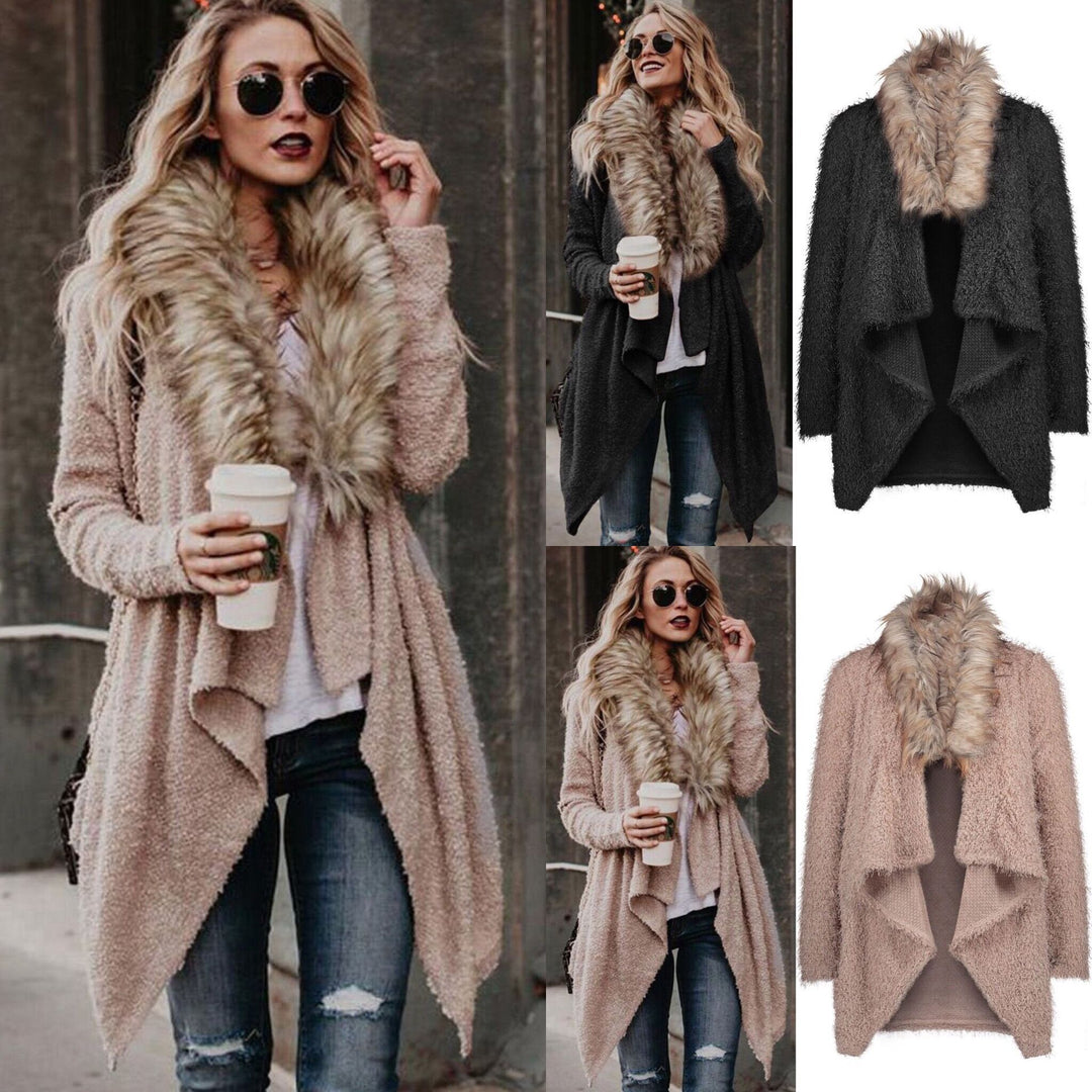 Damen Strickjacke mit kuscheligem Kragen und asymmetrischem Schnitt R&B