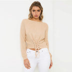 Damen cropped Strickpullover mit trendiger Schnürung
