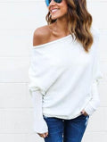 Damen lässiger Off-Shoulder Pullover mit strukturiertem Design und weiten Ärmeln