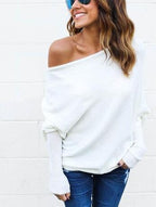 Damen lässiger Off-Shoulder Pullover mit strukturiertem Design und weiten Ärmeln