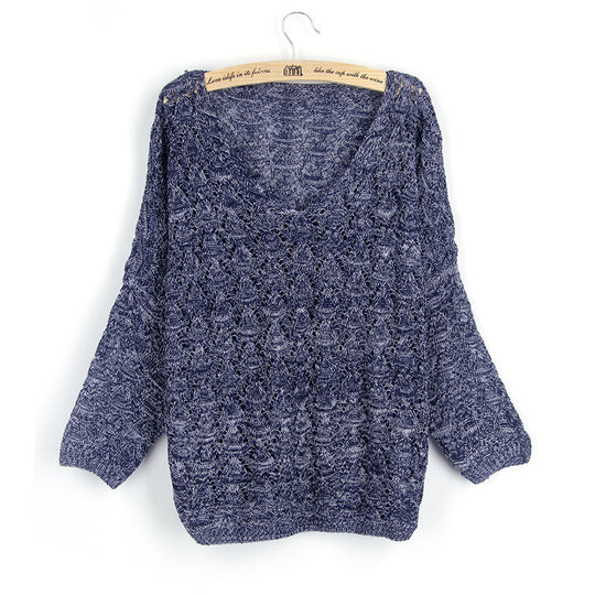 Damen Strickpullover mit V-Ausschnitt und luftiger Lochstruktur R&B