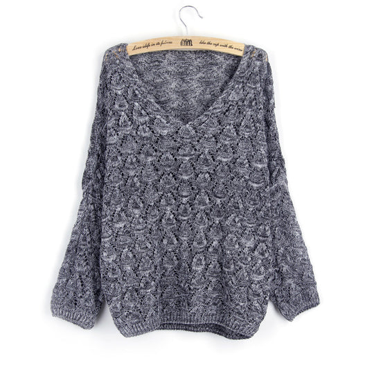 Damen Strickpullover mit V-Ausschnitt und luftiger Lochstruktur R&B