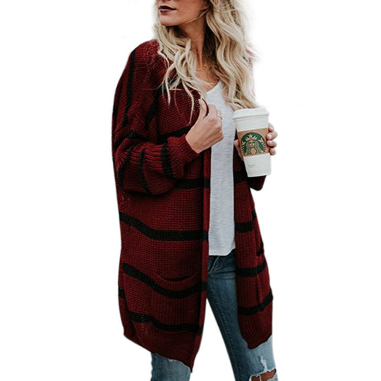Damen Strickcardigan mit lässigem Streifendesign und offenen Fronten R&B