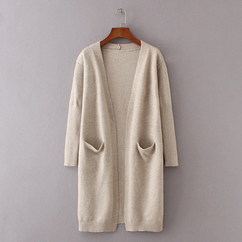 Damen Lange Strickjacke mit tiefen Taschen und offenem Schnitt R&B
