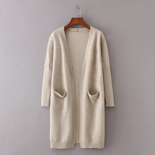 Damen Lange Strickjacke mit tiefen Taschen und offenem Schnitt R&B
