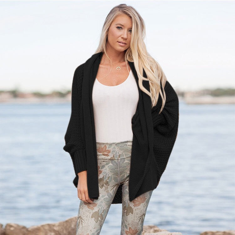 Damen kuschelige Strickjacke mit Kapuze und offenen Seiten R&B
