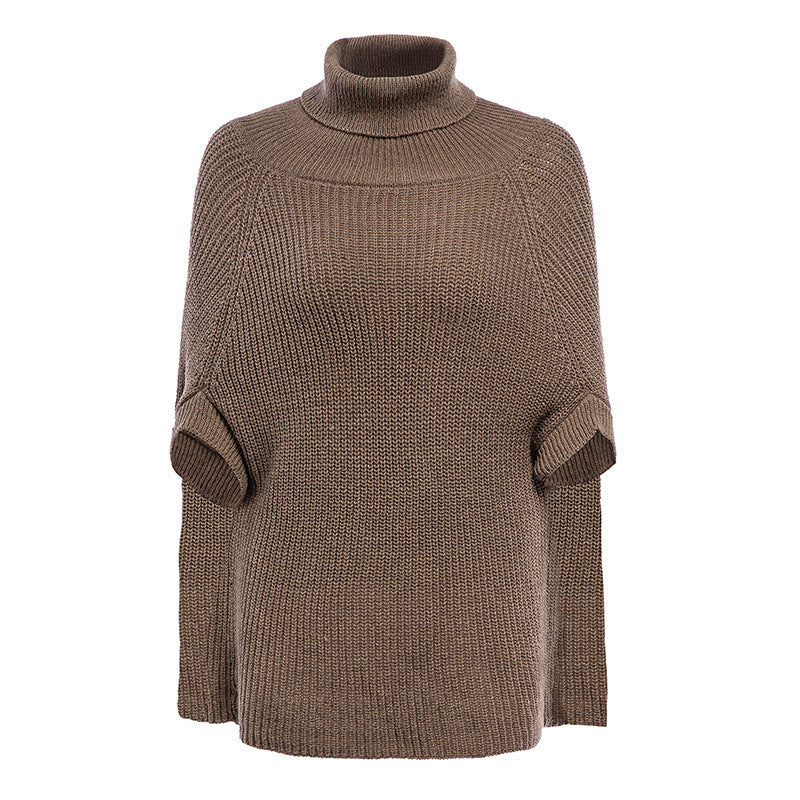 Damen Strickpullover mit hohem Kragen und asymmetrischem Schnitt R&B