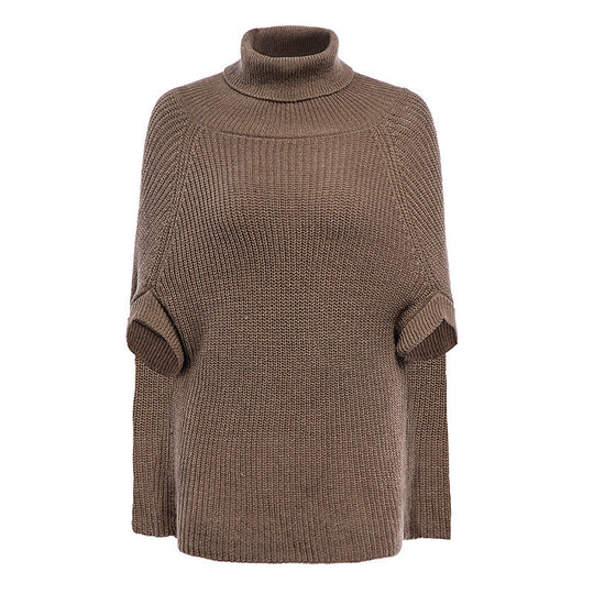 Damen Strickpullover mit hohem Kragen und asymmetrischem Schnitt R&B