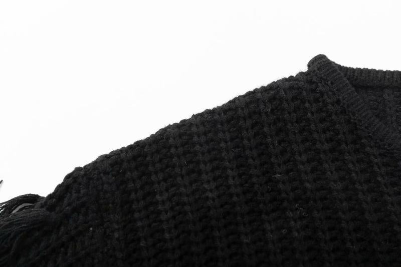 Damen trendiger Strickpullover mit ausgefallenen Fransenärmeln R&B