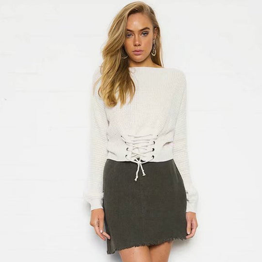 Damen Strickpullover mit schnüren und weitem Schnitt R&B