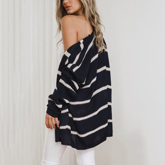 Damen Strickcardigan mit lässigem Streifendesign und offenen Fronten R&B
