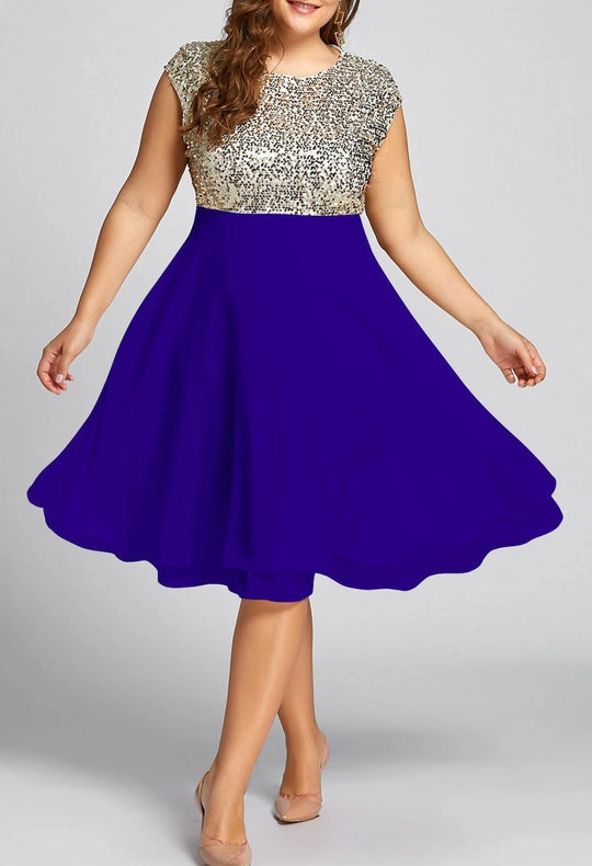 Damen Elegantes Cocktailkleid mit schimmerndem Oberteil und schwingendem Rock R&B