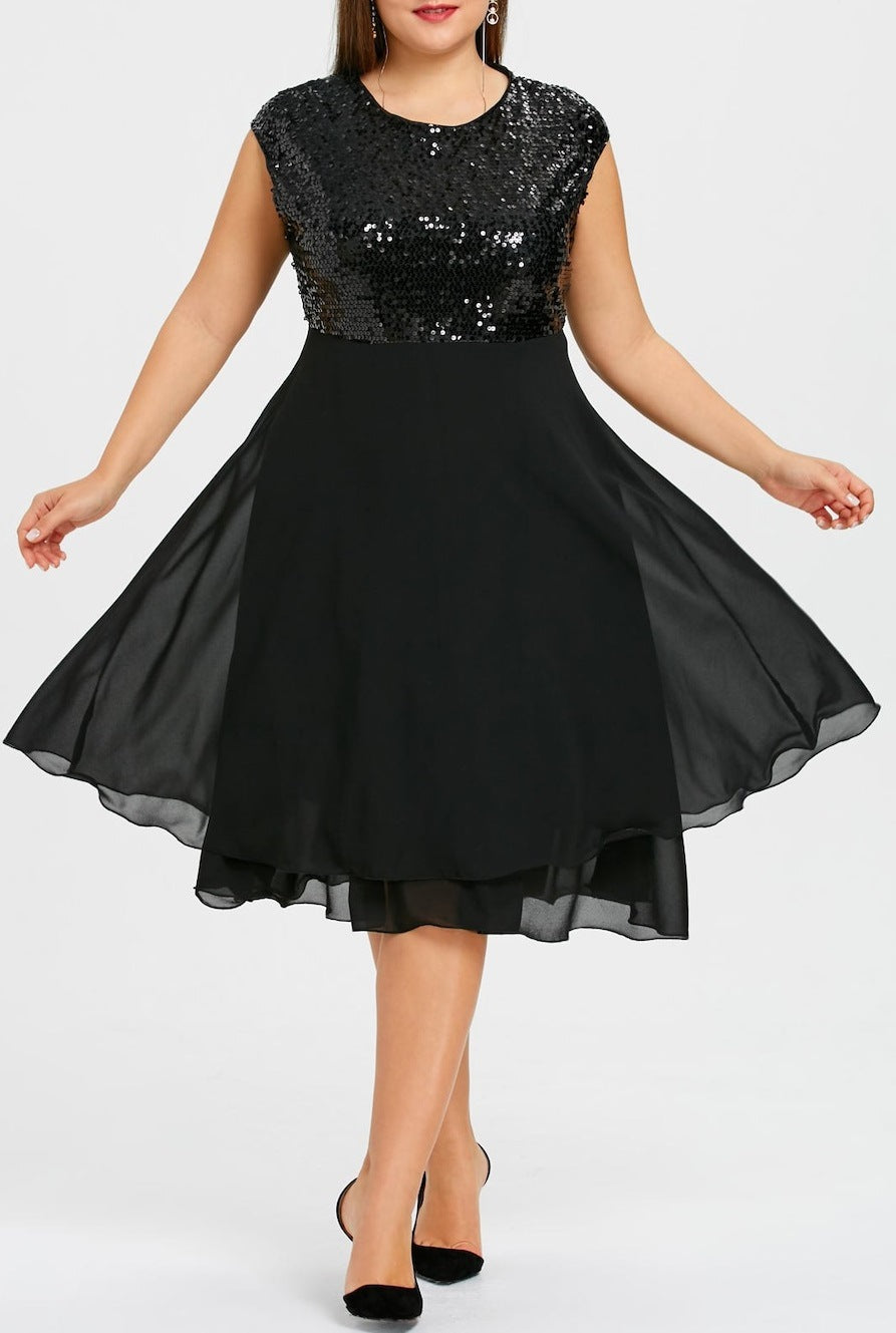 Damen Elegantes Cocktailkleid mit schimmerndem Oberteil und schwingendem Rock R&B