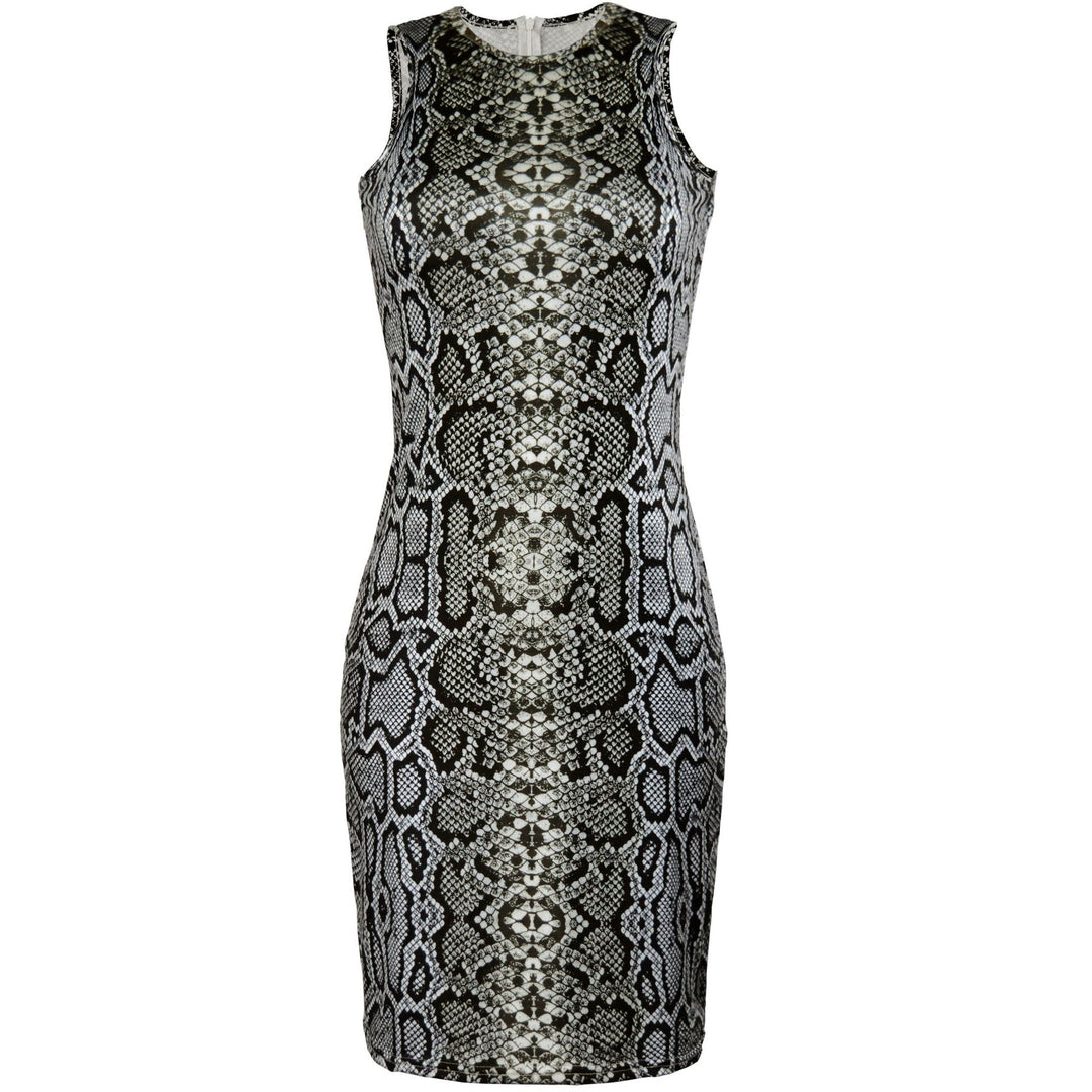 Damen Sexy Figurformendes Minikleid im Schlangenleder-Look R&B