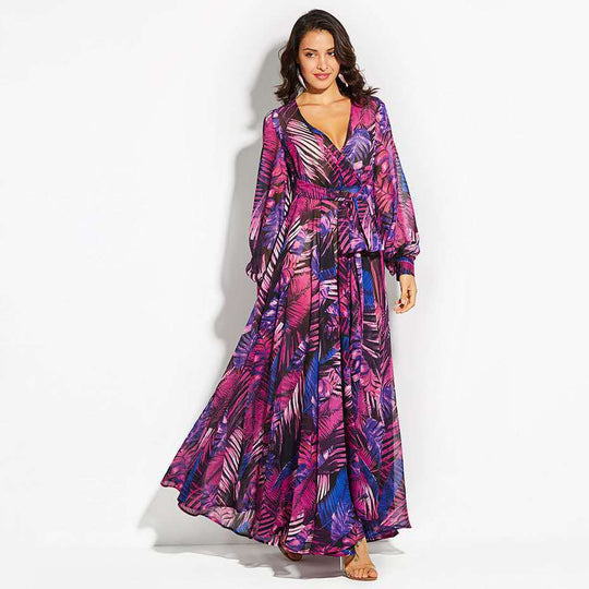 Damen Maxi-Kleid mit floralem Print und voluminösen Ärmeln R&B