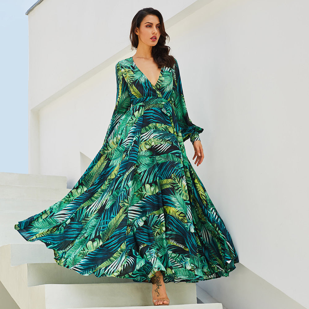 Damen Maxi-Kleid mit floralem Print und voluminösen Ärmeln R&B
