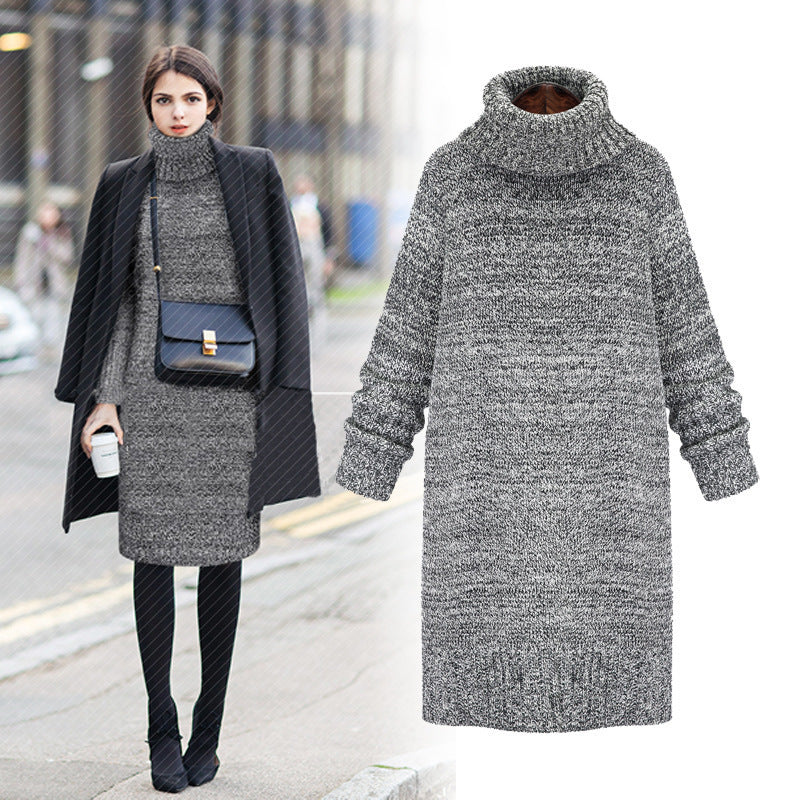Damen Strickkleid mit hohem Kragen und lässigem Schnitt