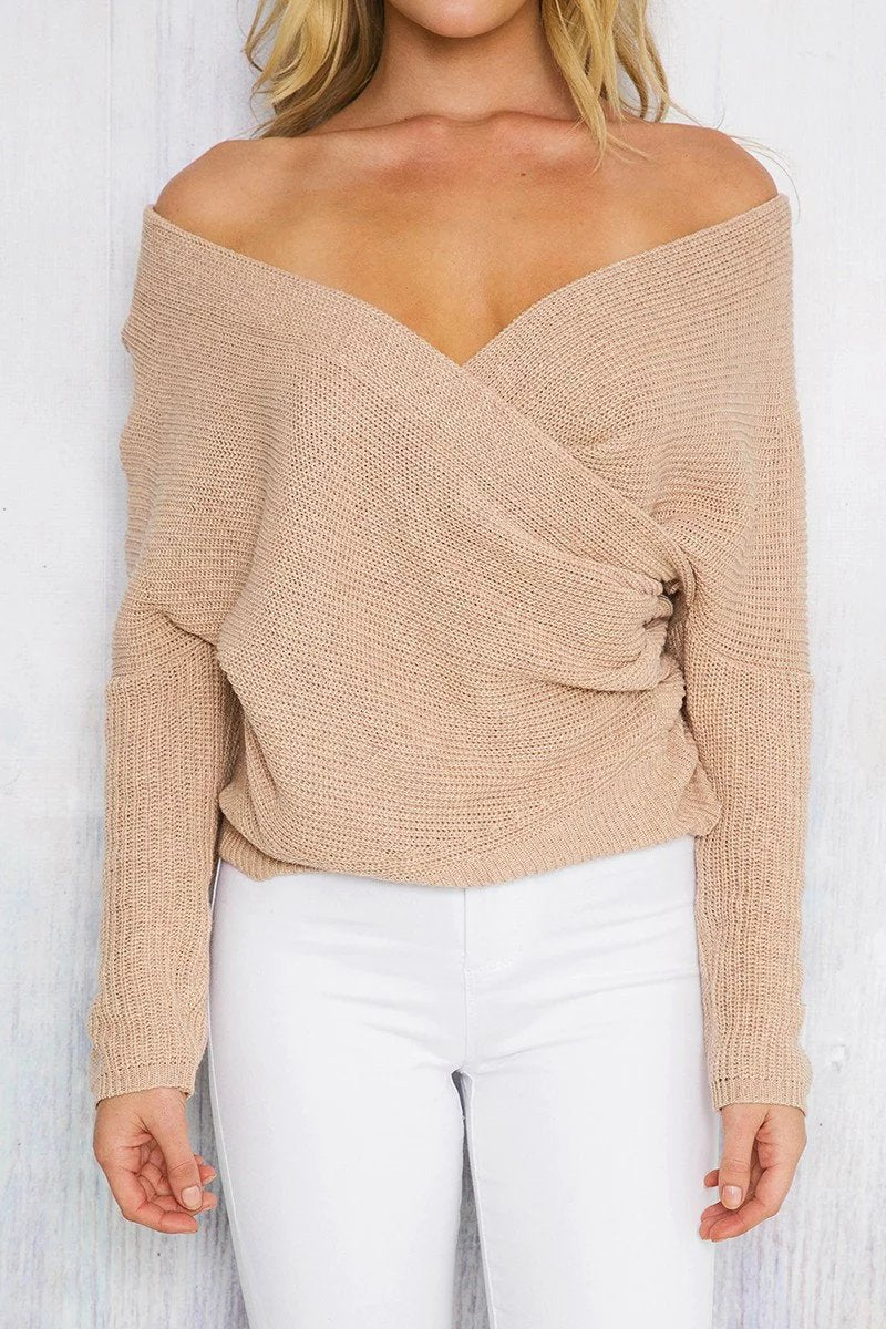 Damen Wickelpullover mit offenem Design und tiefem Ausschnitt R&B