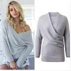 Damen Wickelpullover mit offenem Design und tiefem Ausschnitt