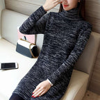 Damen Strickkleid mit hohem Rollkragen und gerippten Details