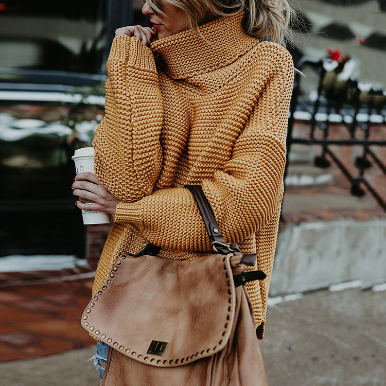 Damen Grobstrickpullover mit hohem Kragen und lässigem Schnitt