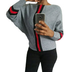 Damen lässiger Strickpullover mit modernen Streifen und weitem Schnitt