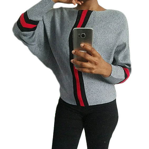 Damen lässiger Strickpullover mit modernen Streifen und weitem Schnitt
