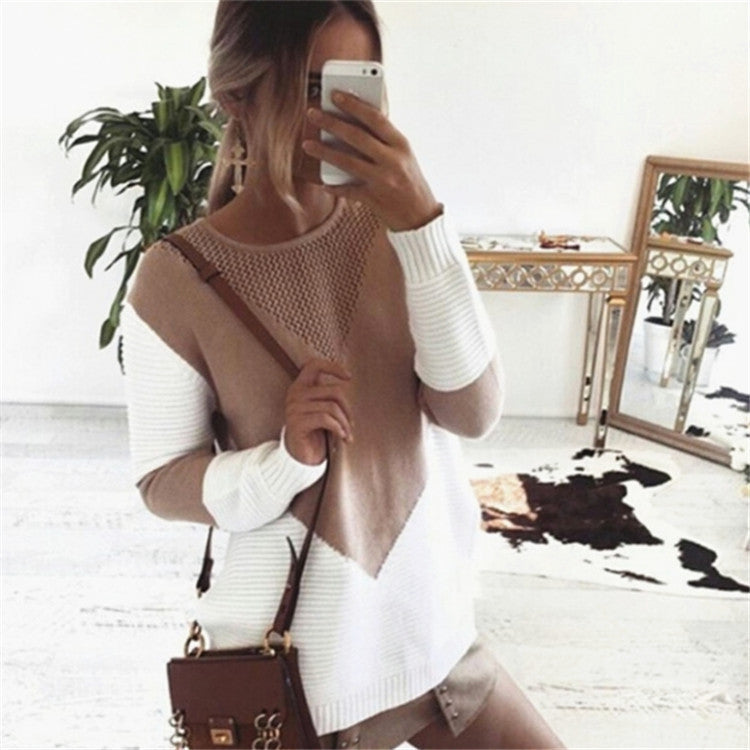 Damen modischer Strickpullover mit geometrischem Muster und strukturiertem Gewe