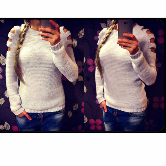 Damen Strickpullover mit innovativem Cut-Out-Design und glitzernden Details R&B