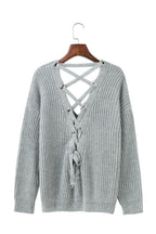Damen Strickpullover mit verziertem V-Ausschnitt und Kordelzug
