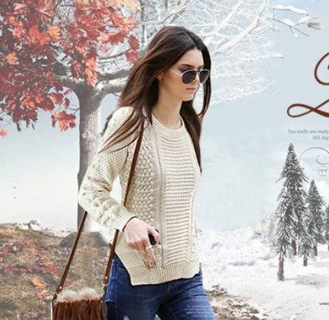 Damen Strickpullover mit strukturierter Oberfläche und seitlichen Taschen R&B