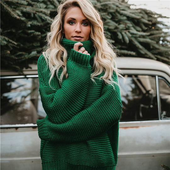 Damen Oversized Strickpullover mit hohem Kragen R&B
