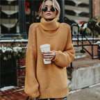 Damen Oversized Strickpullover mit hohem Kragen
