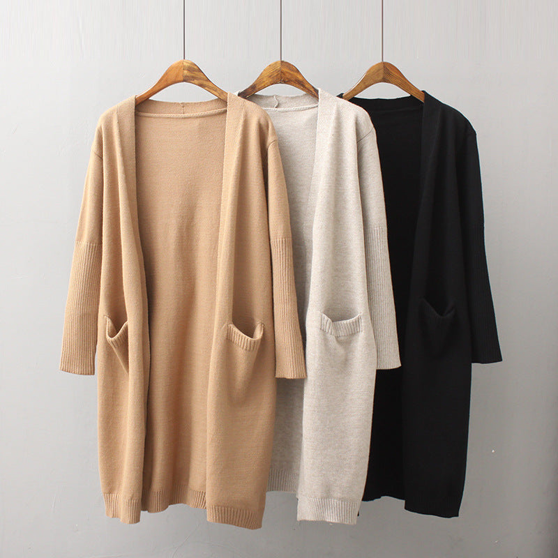 Damen Lange Strickjacke mit tiefen Taschen und offenem Schnitt R&B