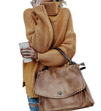 Damen Grobstrickpullover mit hohem Kragen und modischen Details